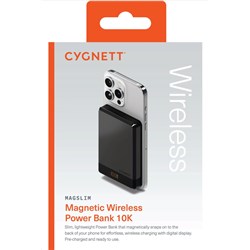 CYGNETT MAGSLIM 10K Magnetic Wireless Power Bank Black Snap, Charge, Move